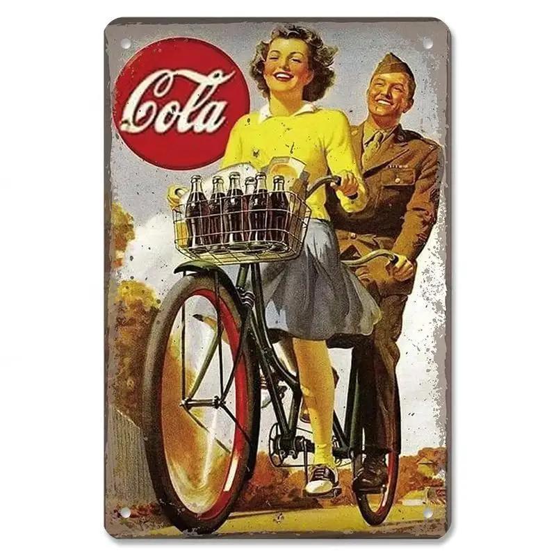 Cola Soft Drinks Poster Metal Tin Signs Vintage Girls Drink Cola Bottles Metal Plate Wall for Bar Pub Club Restaurant Decor