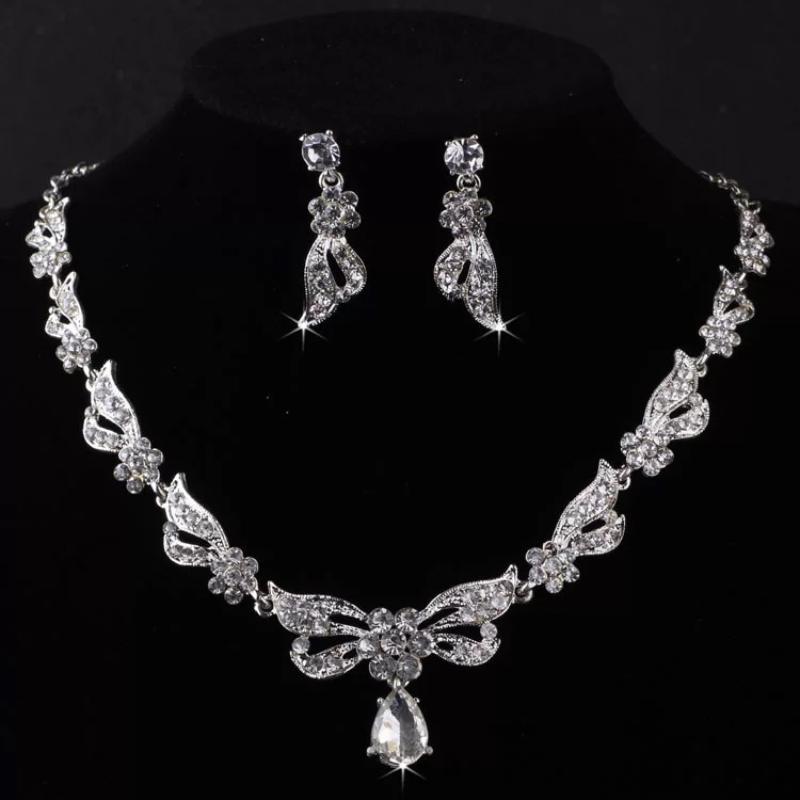 Fashion Simple Water Drop Crystal Rhinestone Necklace Earrings For Women Wedding Dress Accessories Light Luxury Jewelry Sets