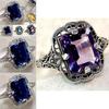 Elegant European Style Jewelry With Classic Square Cut Blue Sapphire Rhinestone Studded Ring