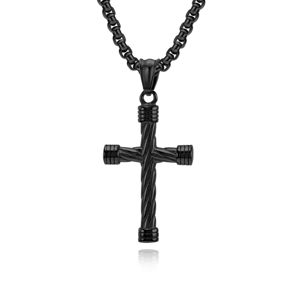 Twisted Titanium Steel Cross Necklace Men's Personality Hip Hop Punk Stainless Steel Cross Pendant
