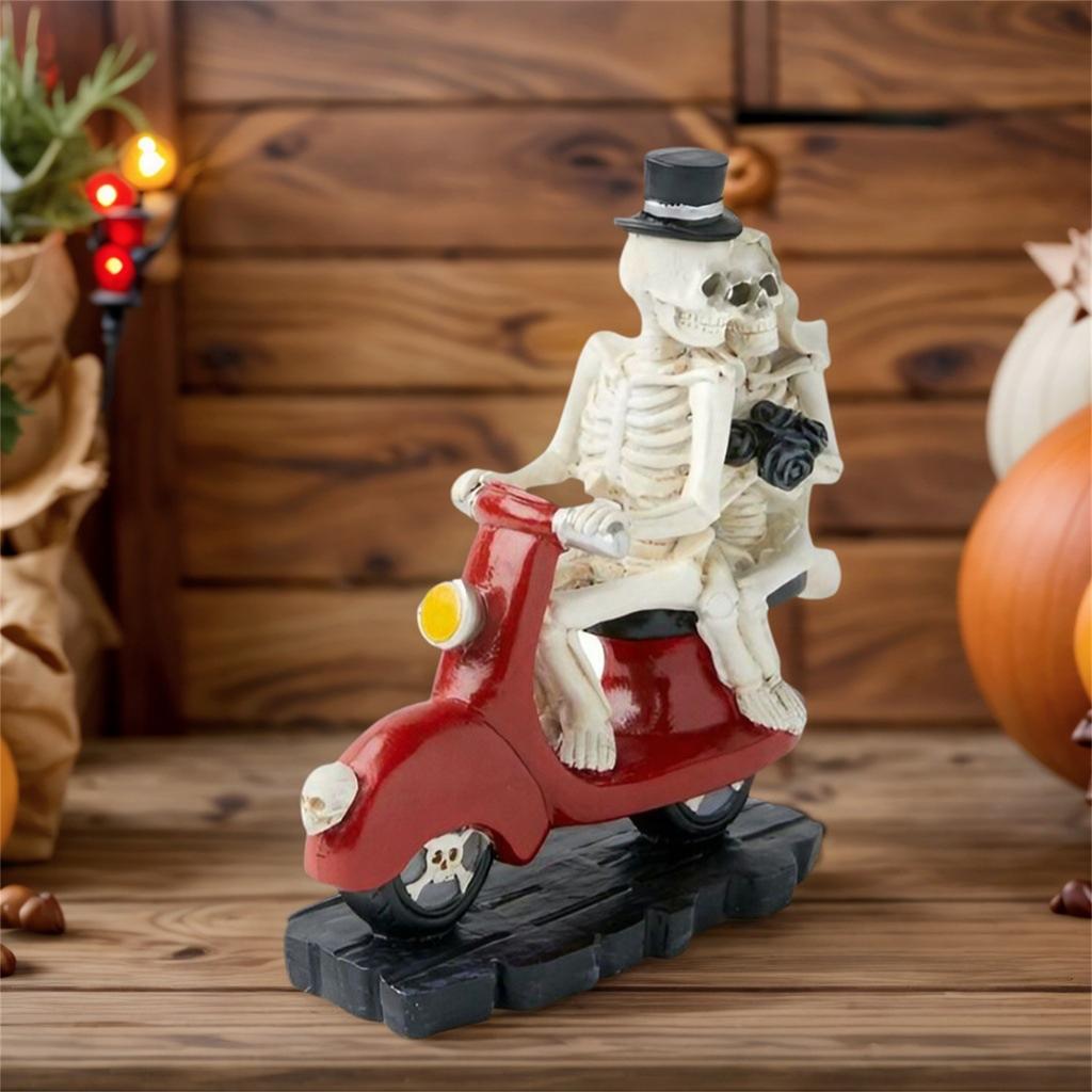 Halloween Skeleton Couple On Motorcycle Decor Skull Figurine Home Ornaments For Party Room Shelf Desktop Decoration Gifts