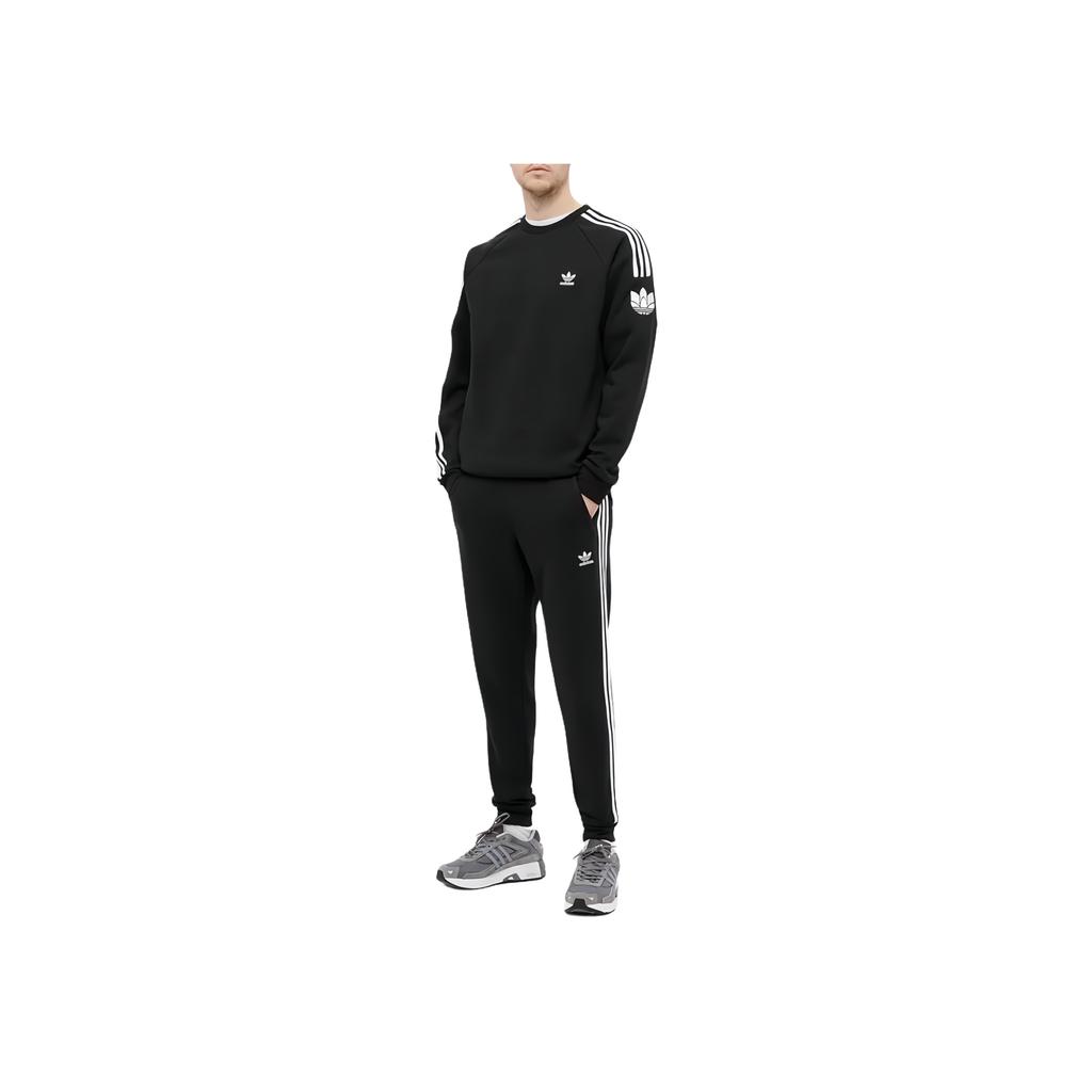 adidas Originals Kleeblatt-Logo Drei Streifen Fleece Rundhals-Sweatshirt Herren Sweatshirt Schwarz GN3545