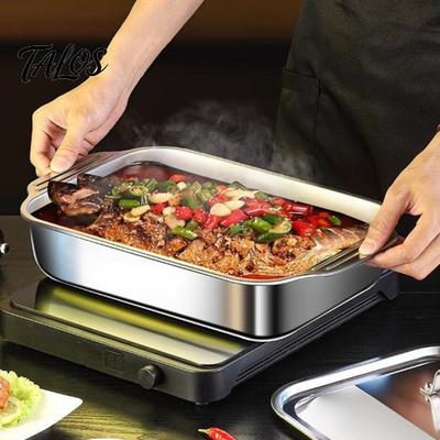 Grande Teglia da Forno in Metallo, Padella in Acciaio Inossidabile, con Manici, Teglia Rettangolare Robusta, Resistente alle Alte Temperature per Frutti di Mare, Utensili da Cucina Durevoli,