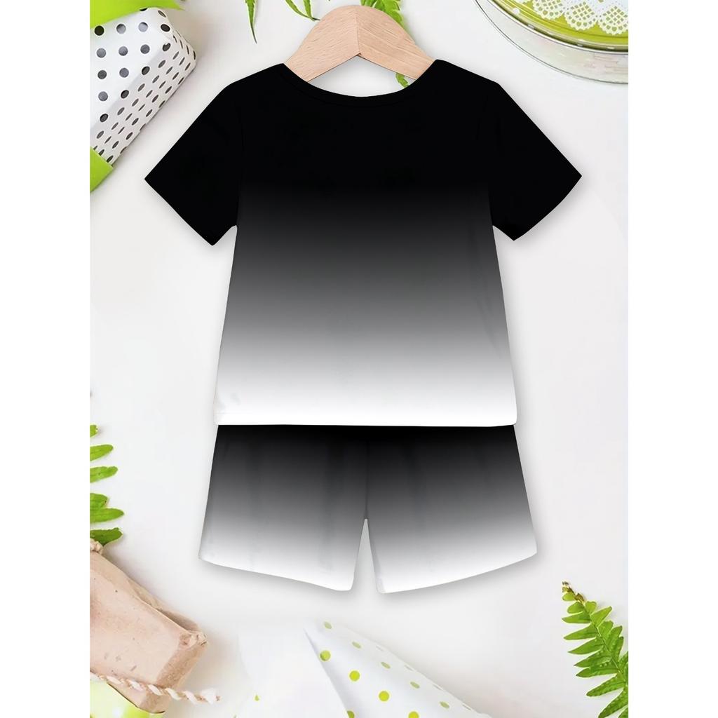 2-piece boy gradient pattern summer fashion 3D printed short sleeved T-shirt top and shorts set