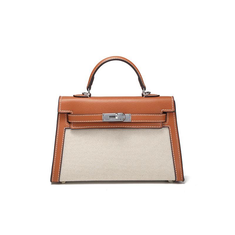 Womens Vintage-Style Canvas Leather Crossbody Bag Medium Size Casual Shoulder With Lock