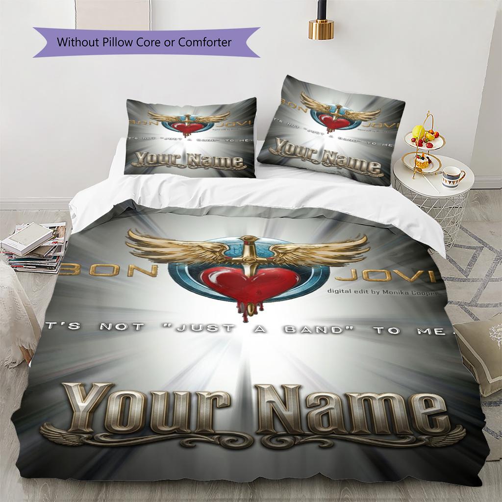 Name Individuell Bon Jovi Band Muster Bettwäsche Set Bettbezug Kissenbezug Heimdeko Geschenk (1 Bettbezug + 2 Kissenbezüge, ohne Füllung)
