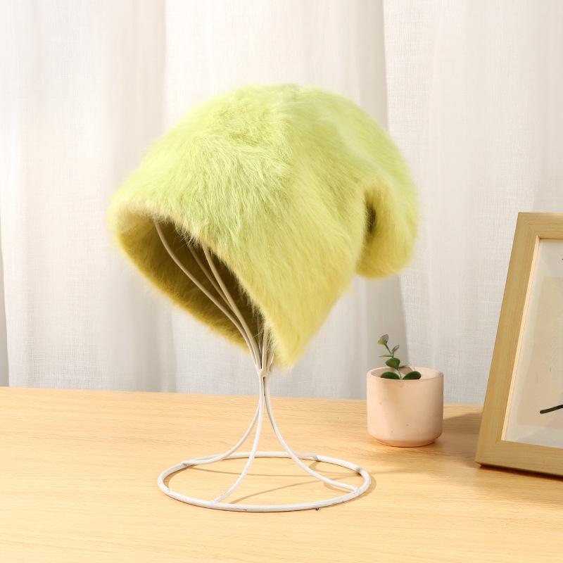 

Шапка с ворсом из кроличьей шерсти для женщин, осенне-зимняя плюшевая японская милая женская шапка, теплые меховые шапки One Size