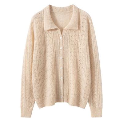 Women's 100% Cashmere POLO Collar Cardigan - New Autumn/Winter Style, Casual & Versatile Long Sleeve Knit Sweater