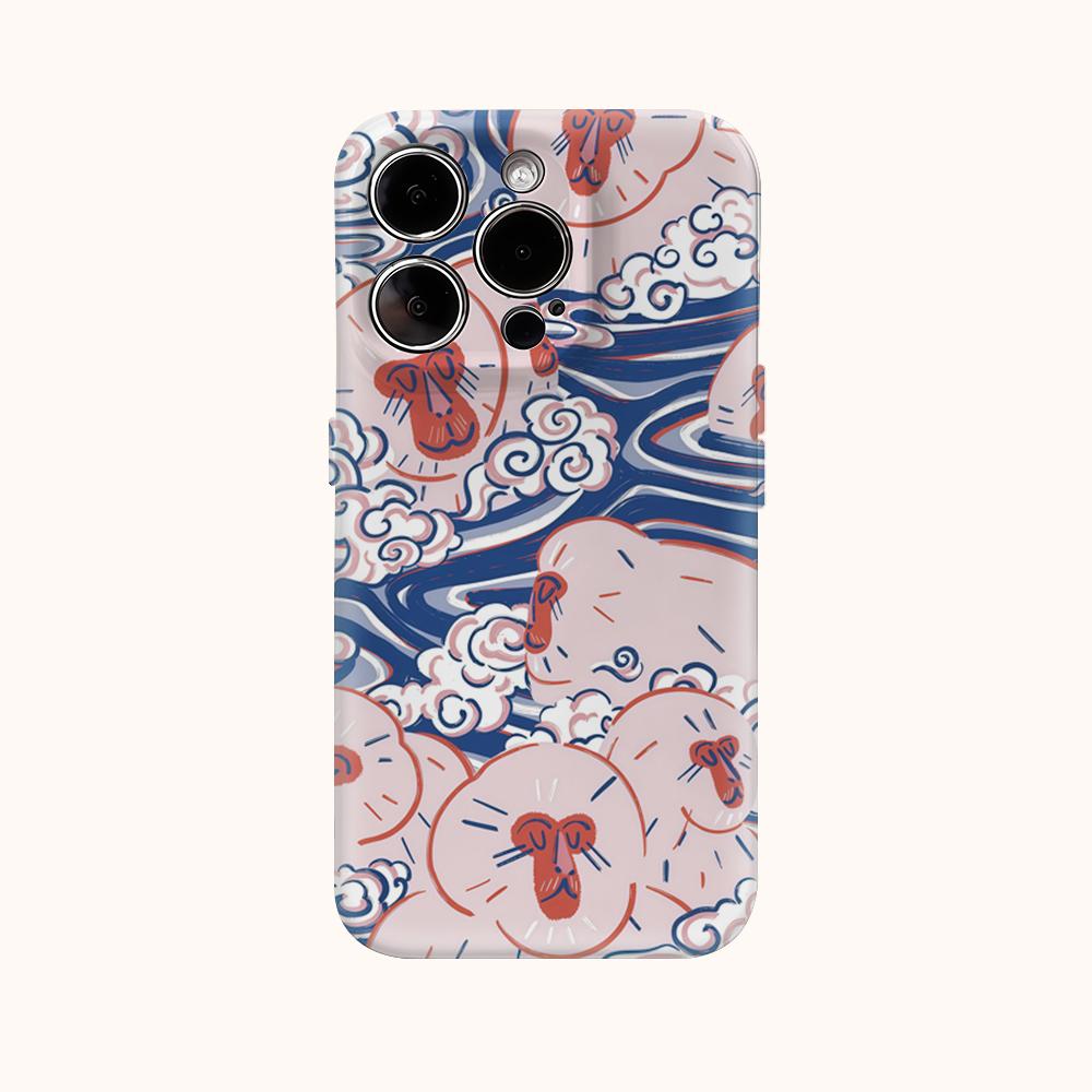 Onsen Monkeys Japanese Flair Phone Case for IPhone 17AIR 16E 16 15 14 13 12 11 17 Pro Max Plus Double-layer Back Cover