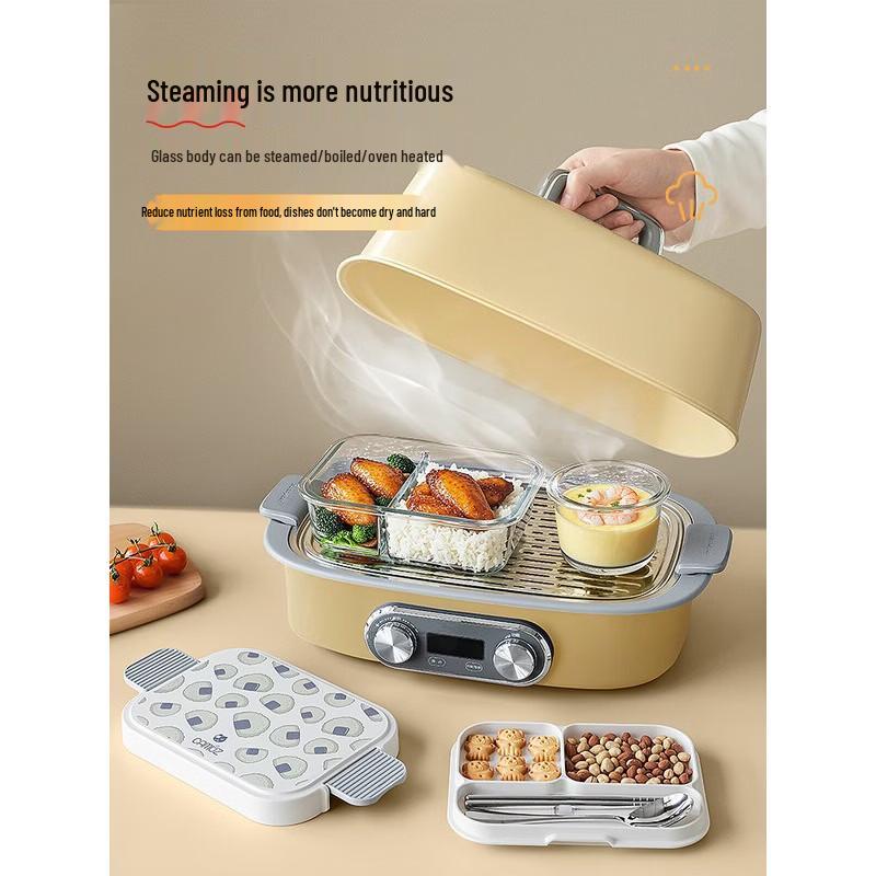 CAMUZ 1000ml 3-Compartment Glass Lunch Box with Cutlery