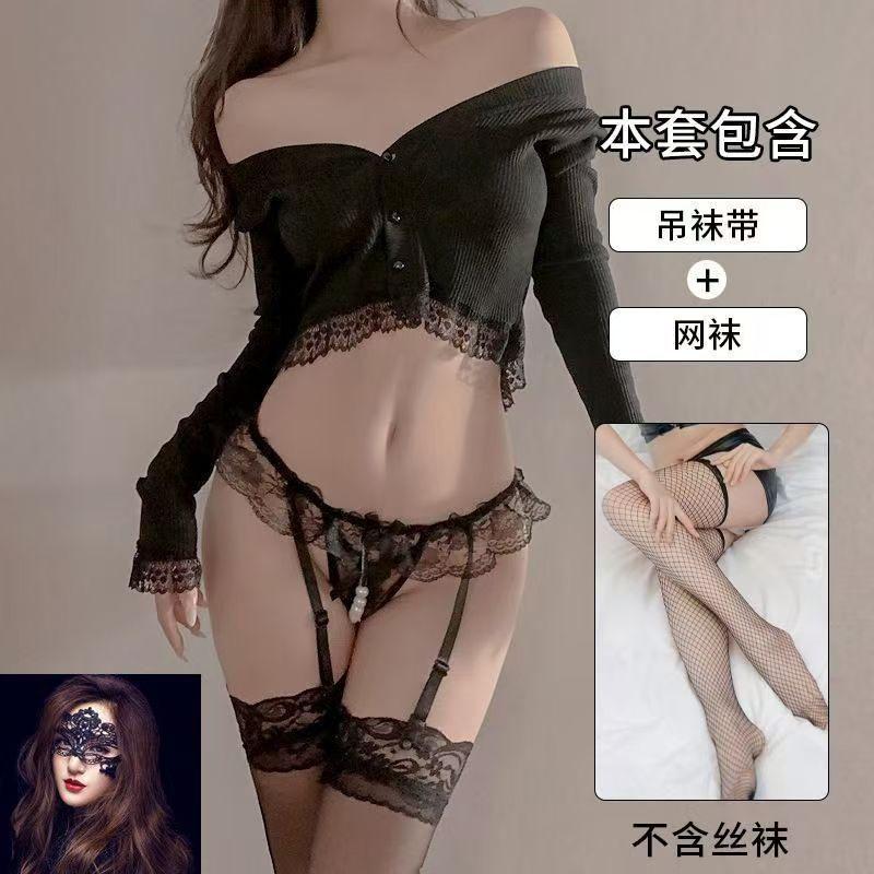 Bailing black lace suspender stockings fake two-piece splicing jk pure desire wind black silk summer thin stockings tide