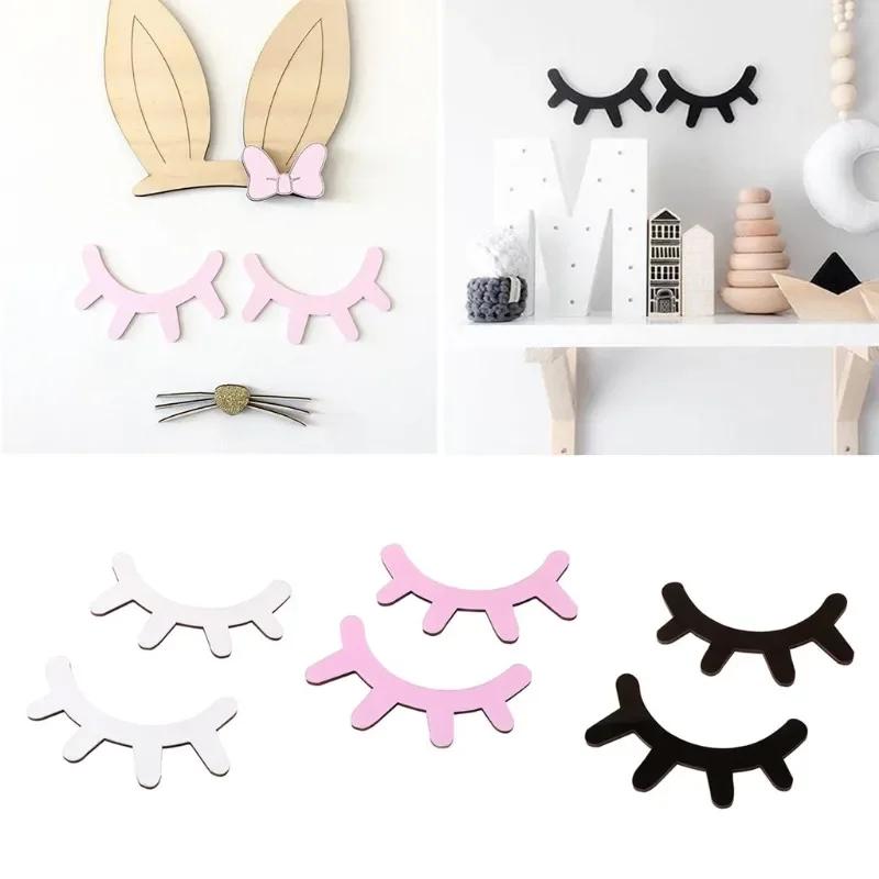 

2 шт. 3D деревянные настенные наклейки DIY милые ресницы закрытые глаза домашняя наклейка ресницы настенные наклейки украшение гостиной DIY ремесло мультфильм чёрный