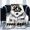 1PC Custom Name Winter Husky Paws outdooor Flannel blankets Throw Blanket All-Season Throw Gift Bedspread for Couch, Bed, Camping Holiday Birthda