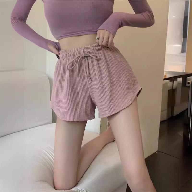 Women's Waffle High Waist Summer Fitness Shorts - Loose Casual Large Size