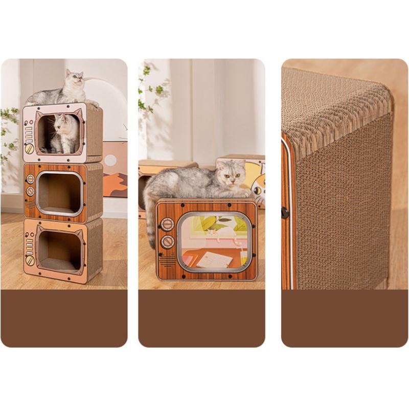 Corrugated Cat Scratching House Creative Cat Scratcher TV-shaped Scraper for Cats Large Capacity Cat Home Cat Accessories