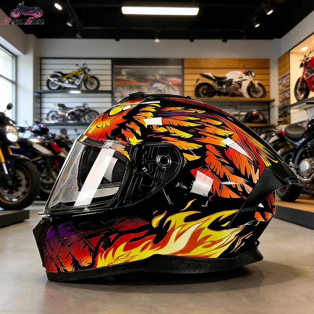 Unisex Double Lens Full Face Motorcycle Helmet with Large Tail Wing