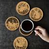 4pcs Natural Wooden Mat Cork Coaster Engraved Lovely Cat Girl Pattern Coffee Cup Mug Drinks Holder Tableware Round Drink Coaster