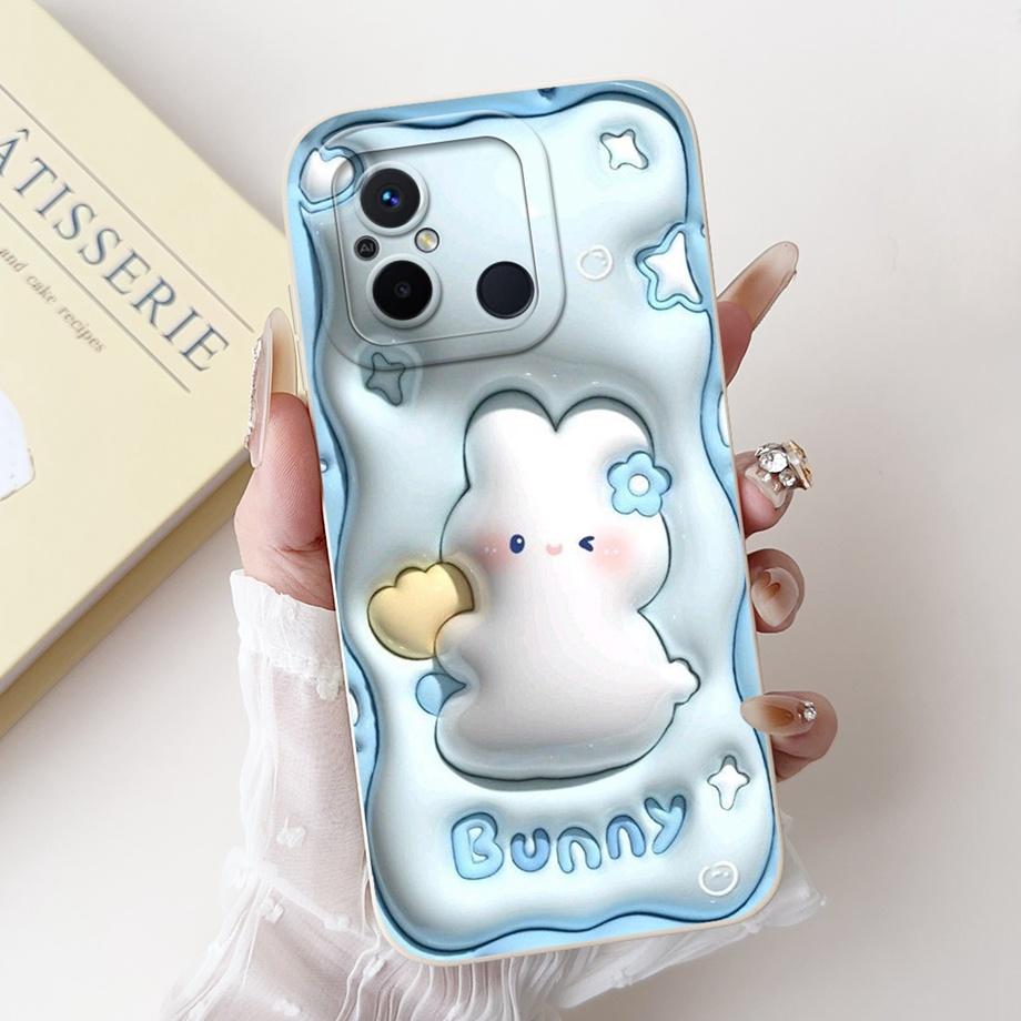 For Xiaomi Redmi 12C 11A 4G Phone Case Redmi 12 4G Poco C55 Back Cover Soft Liquid Silicone Pnada Rabbit Flower Cute Fundas