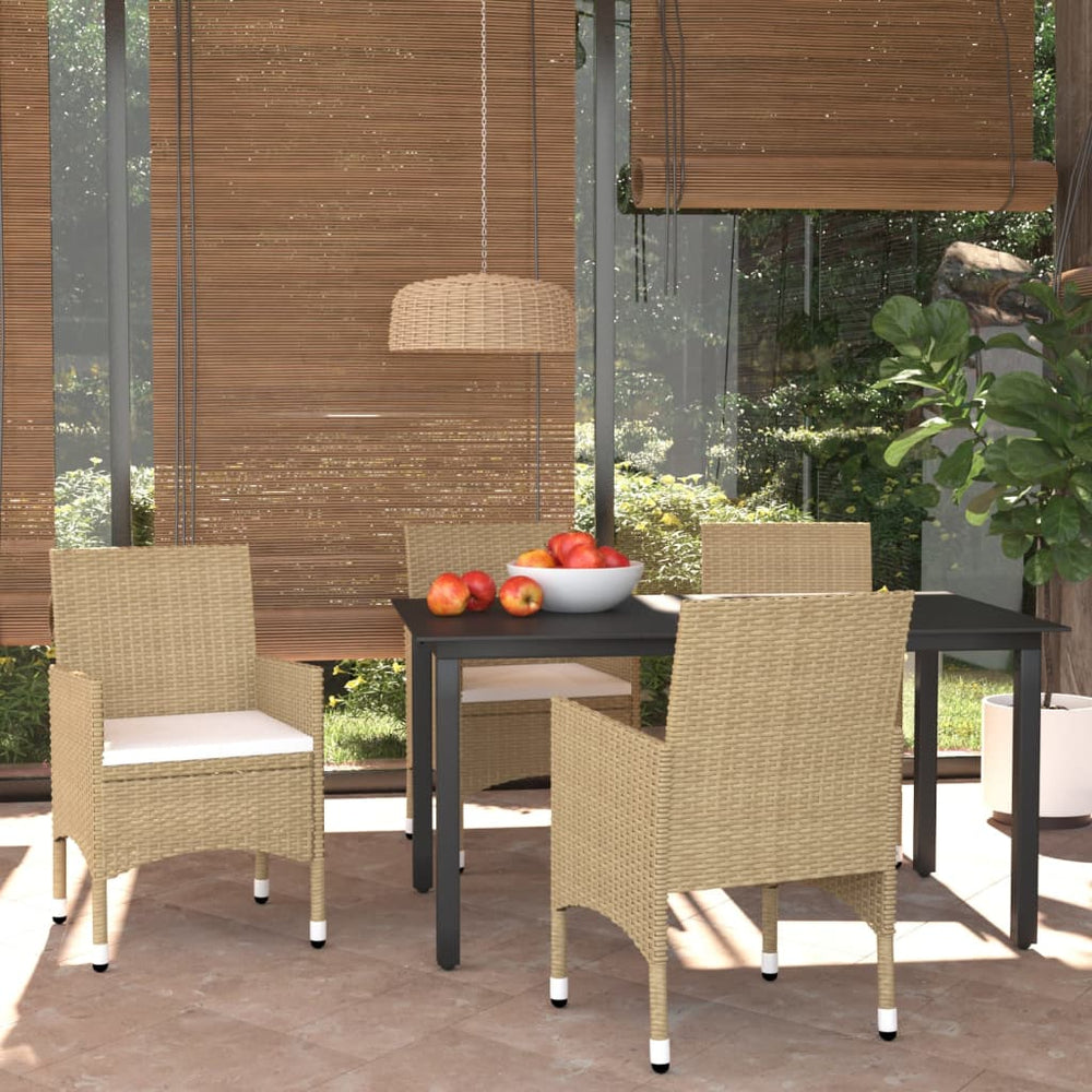 5 Pcs Poly Rattan Garden Dining Set and Cushions