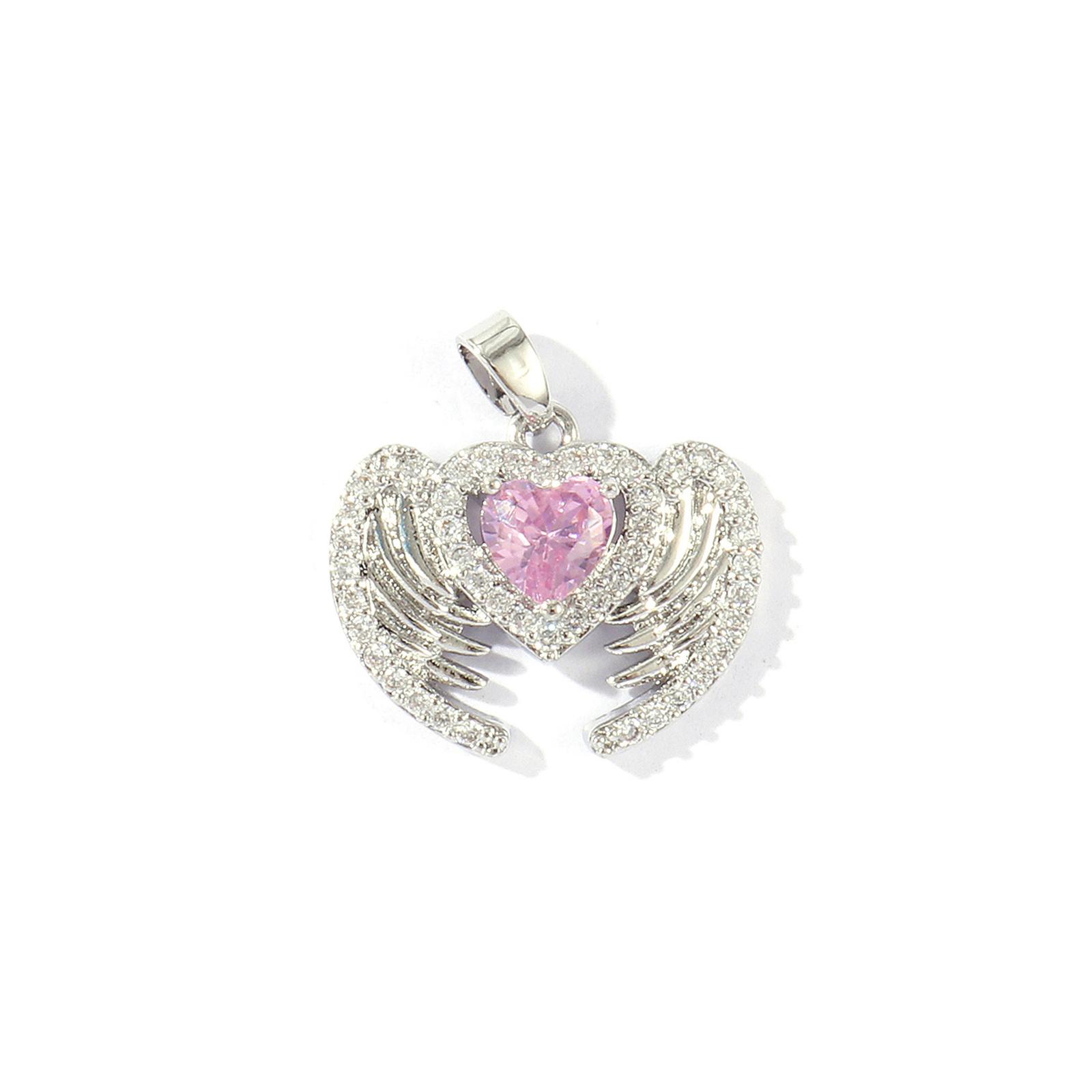 

2 Pcs Valentine s Day Charm Pendant Gold Plated Wing Heart Micro Pave Clear Cubic Zirconia Brass For DIY Necklace 21mm x 20mm