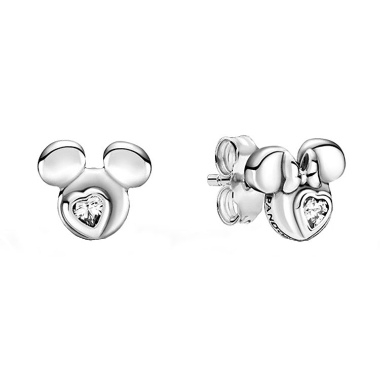 Pandora Disney Mickey And Minnie Silhouette Earrings Women earrings 299258C01 Box,Silver