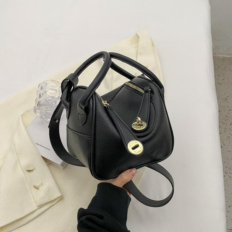 Premium lychee pattern celebrity style new double pull portable shoulder oblique span casual women's bag