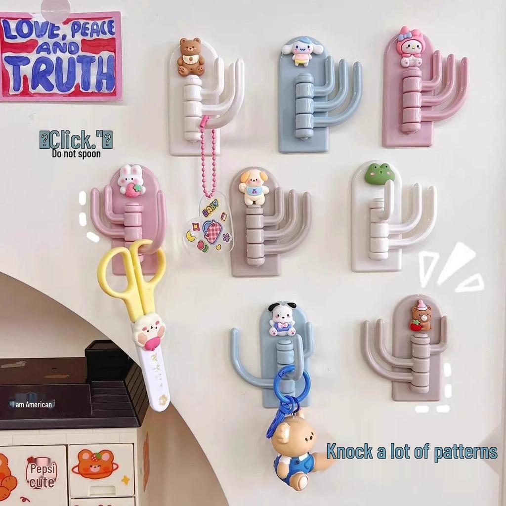 No-Punch Cute Rotating Wall Hook: Strong Adhesive, Three Hooks, Traceless Design, Behind-Door Key Rack.