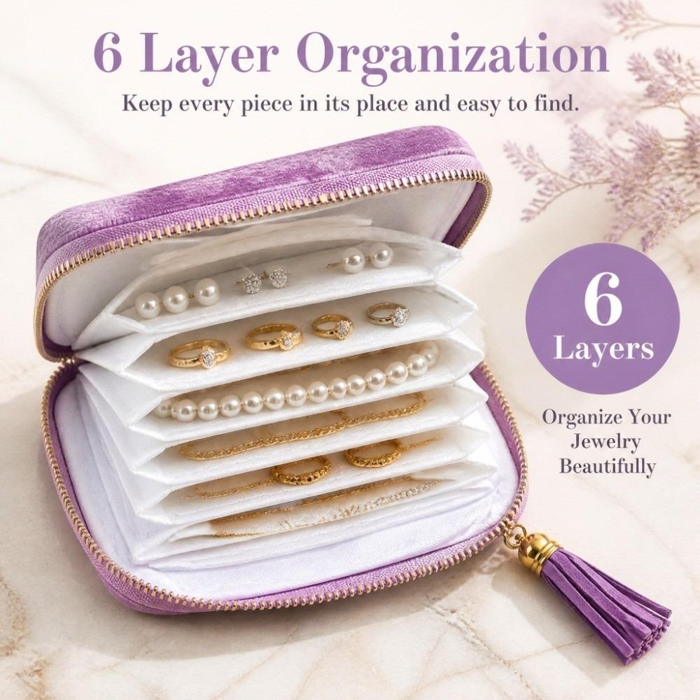 6 Layer Jewelry Organizer Bag Chenier Women Coin Purse Travel Jewelry Case Travel Commuting Daily