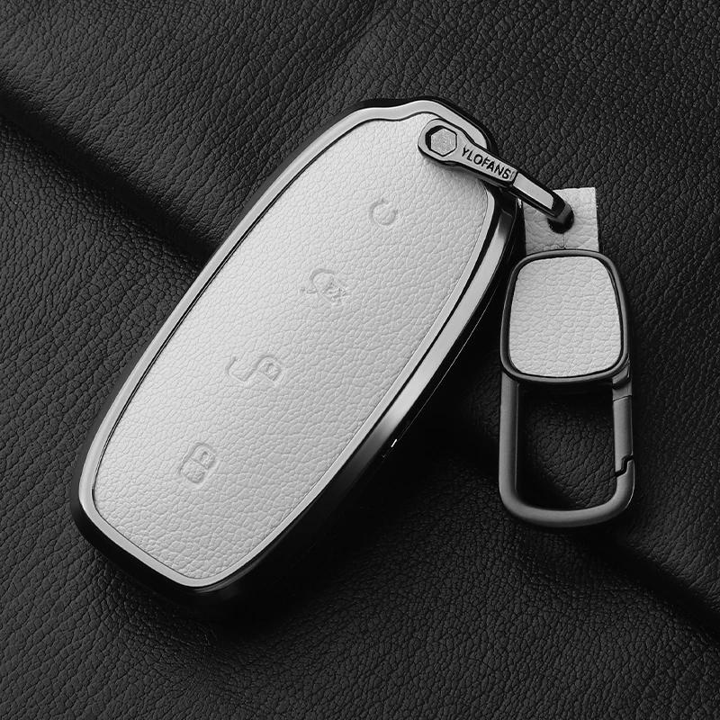 Metal And Leather Car Key Case Cover For Byd Denza D9 Dm-I   N7 N8 Auto Keychain Protect Set