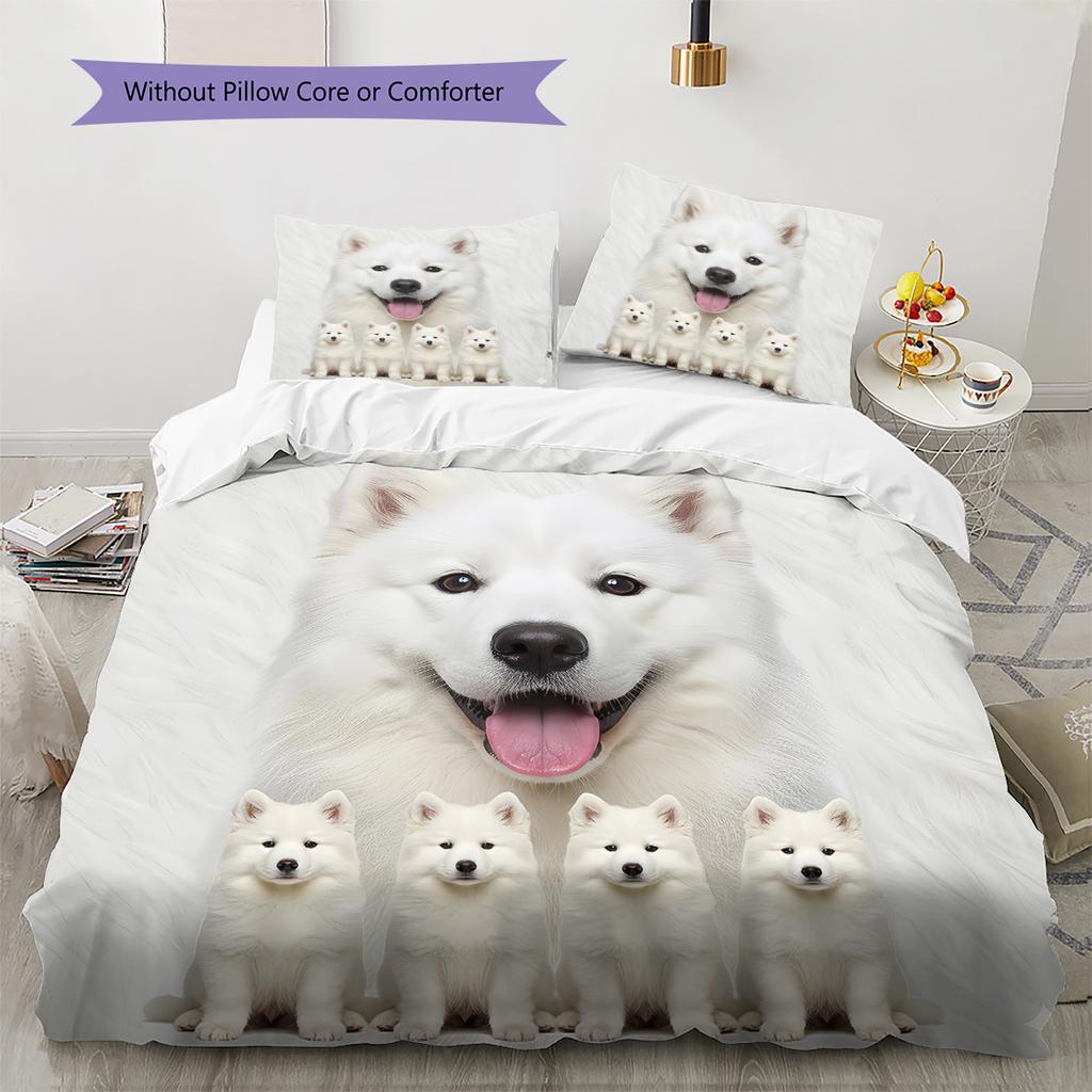 Samojed och Shilu Mönster Sängkläder Täcke Set Påslakan Örngott Heminredning Gåva (1 * påslakan + 2 * örngott, utan kärna)