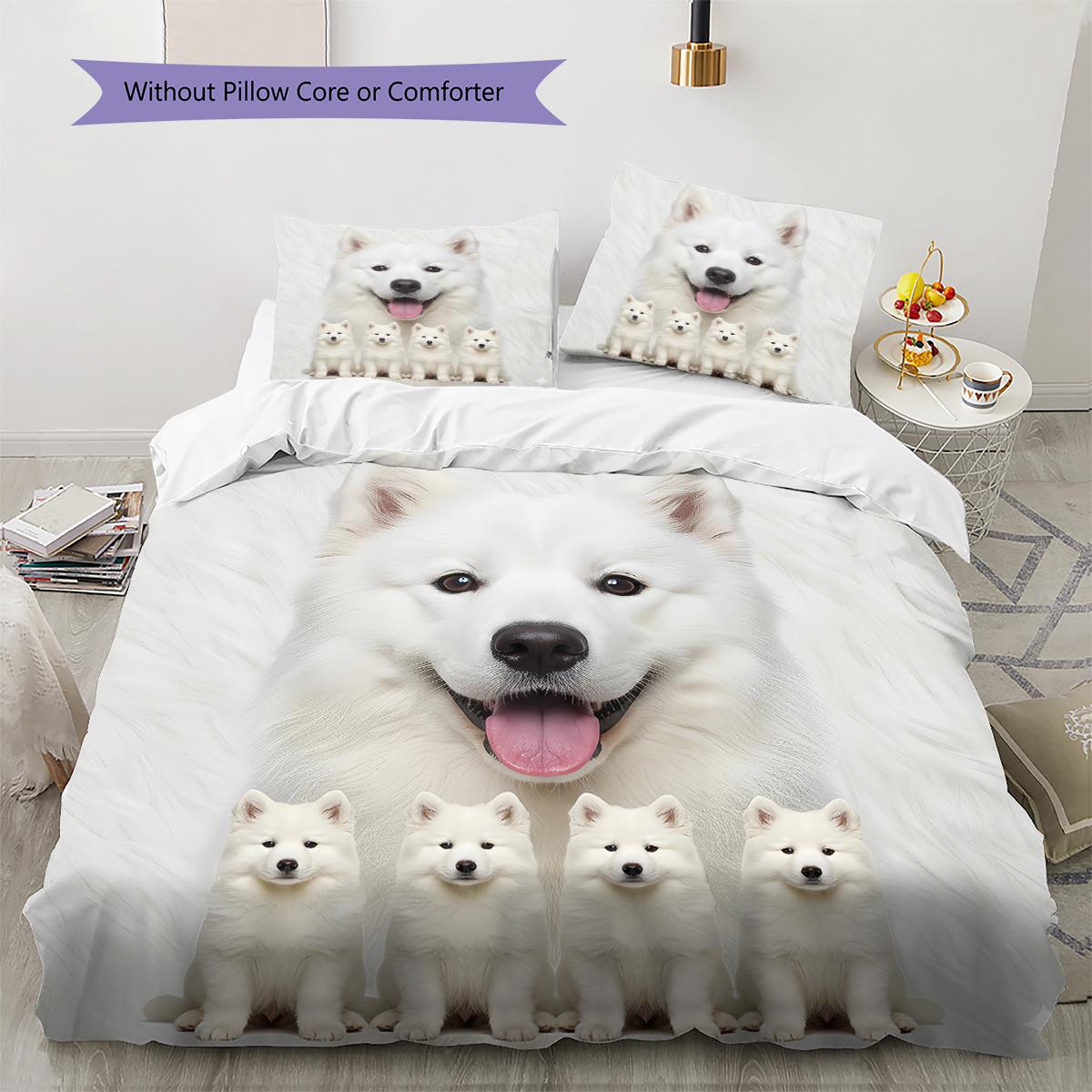 

Samoyed and Shilu Pattern Bedding Quilt Set Quilt Cover Pillowcase Home Decoration Gift (1 * duvet cover + 2 * pillowcase, without core) 135x200cm