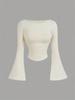 Crop Top Phumee  O-neck Pleated  Flared Sleeves A2314