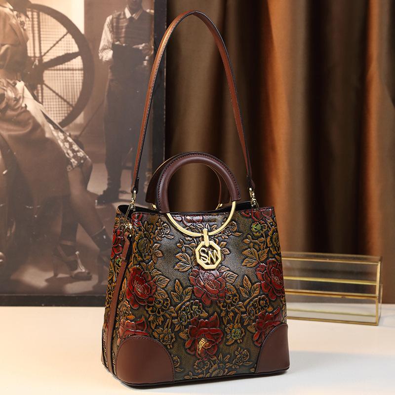 Women Tote Handbag Armpit Bucket Bag Fashion Middle-aged Mother Large-capacity Bag Retro Ink Painting Crossbody Shoulder Messenger Bag