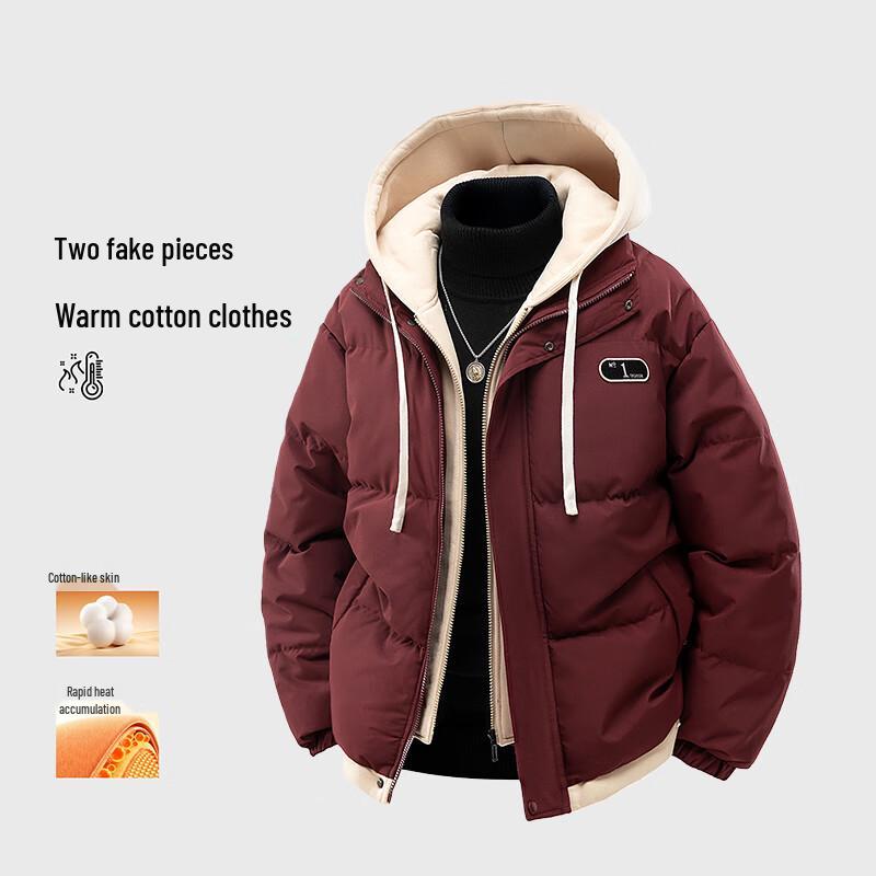 MEDE Men's Faux Two-Piece Hooded Padded Jacket