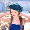 1PC Woman Vintage Blue Camellia Elegant Trendy Fashion Denim Fabric Painter Cap Beret