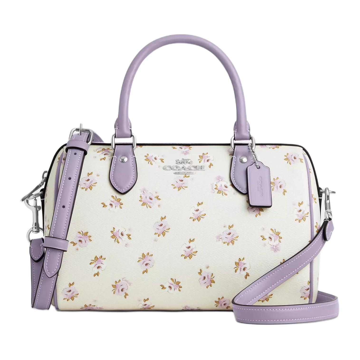 Coach Rowan 25 Floral Print Coated Canvas Boston Bag Women handbags Silver Chalk CAL58-SVCAH Basic Set (Bag+Dust Bag)