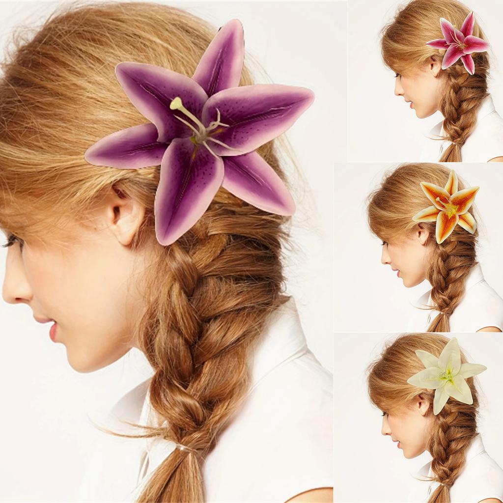 Elegant 3D Lily Hair Clip With Nonslip Metal Clip For Women Updos Resin Flower Hair Clamp Fashion Hair Styling Accessory