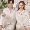 Long Sleeve Silk Pajamas Set Men Women Soft Thin Loungewear Plus Size Sleepwear
