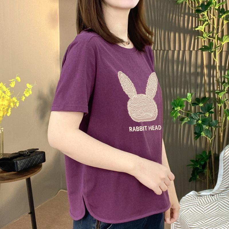 Women s Clearance High-end Short-sleeved Cartoon Rabbit T-shirt, Summer Versatile Round Neck Loose Top 3XL
