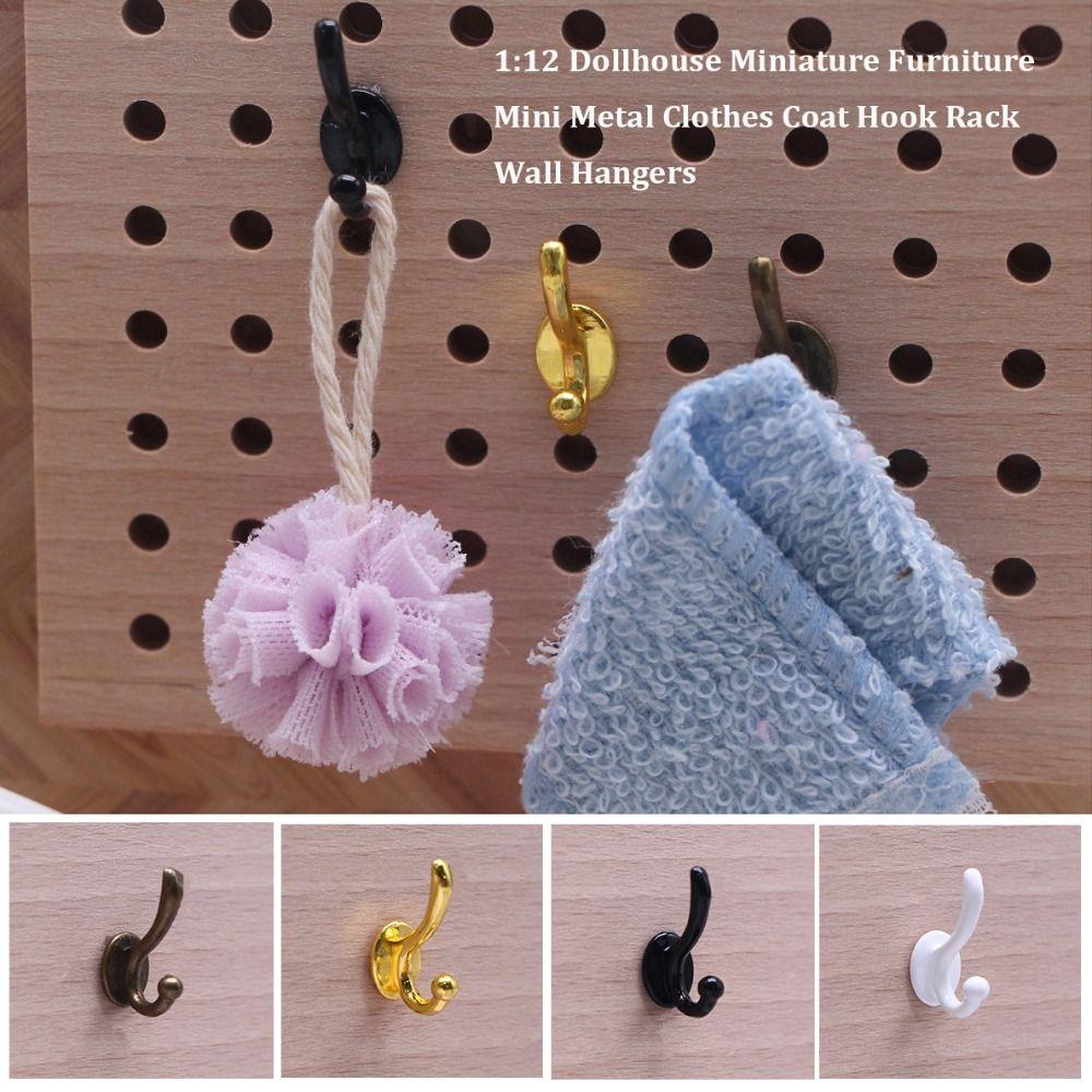 10pcs 1:12 Clothes Coat Hook Rack Mini Metal Wall Hangers Modle Toy  Doll house Bathroom Accessories