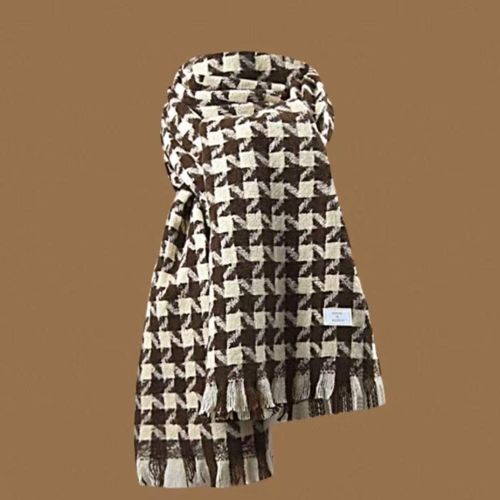 Black And White Plaid Printed Scarf Women'S Autumn And Winter Polyester Fiber Scarf Fashionable And Versatile Warm Neck Shawl