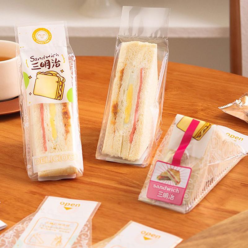 100Pcs Sandwich Plastic Packaging Transparent Triangle Bags For Bread Butty Bags Birthday Party Decoration Treat