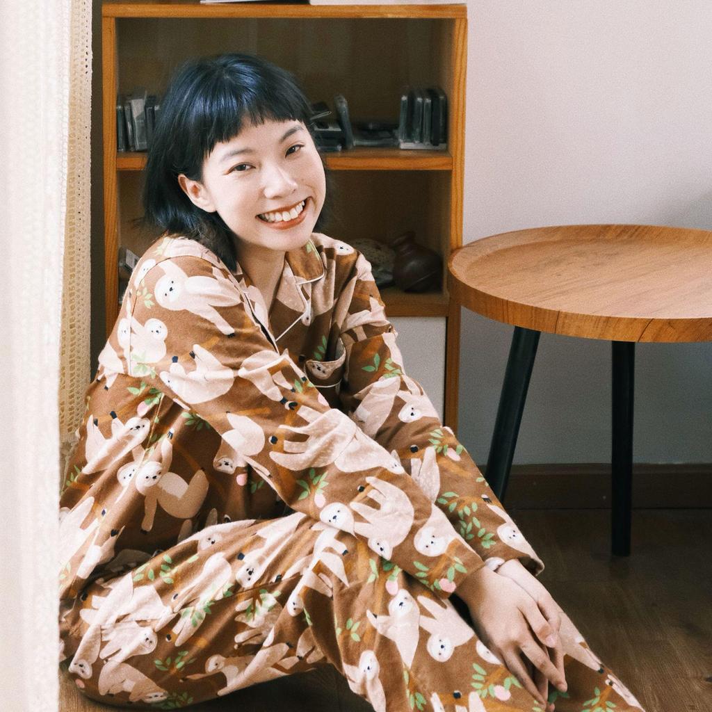 Women's Brushed Cotton French Pajamas - Comfy, Loose-Fit Long Sleeve Set for Spring & Autumn