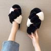 Autumn and Winter Fluffy Slippers Cross Fashion Plaid Indoor Cotton Mop Plush Shoes Flat Non-slip Cotton Mop Warm Shoes