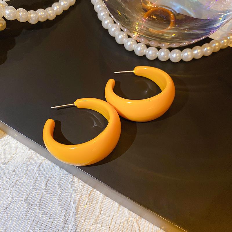 Silver Needle Red Geometric Stud Earrings - Korean Style Fashion Design for Women, High-End Exquisite Ear Jewelry