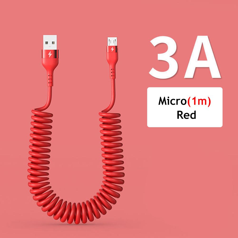 66W 5A USB Type C Data Cable 3A Micro USB Spring Pull Telescopic Fast Charging Cable for Android Phone Accessories Car USB Cable