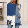 Ladies Plus Size Tie Dye Striped Long Sleeve T Shirt Round Neck Loose Irregular Hem Casual Tunic Top For Daily Wear