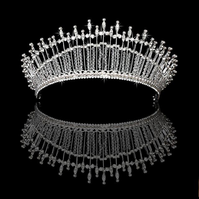 Bride Crown Big Rhinestone Pearl Queen Headdress Bridesmaid Head -Mounted Wedding Accessories Decoration