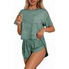 Women's Pajama Set Short Sleeve Striped Printed Two-piece Loungewear  Neck Pajamas Split Shorts Set Soft Sleepwear