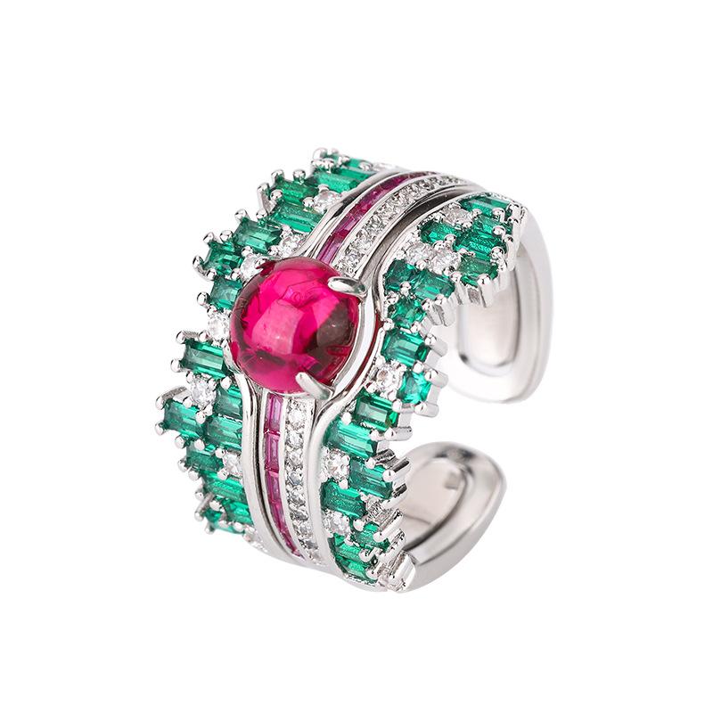 Jewelry Rings Dual-use Accessories Purple Light Lamps Will Change Color Red Corundum Blue Pointed Crystals Luxury High-end Feeling Women